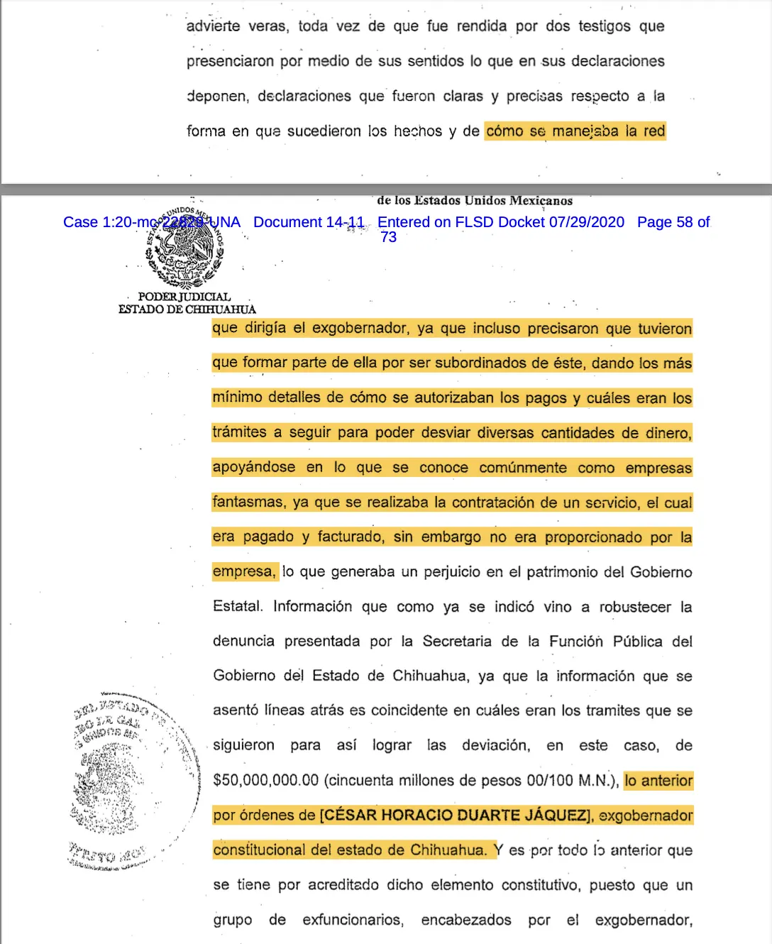 Documentos presentados para acreditar extradición de César Duarte