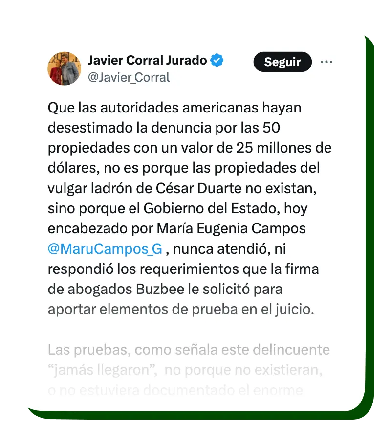 Publicación de Javier Corral en X